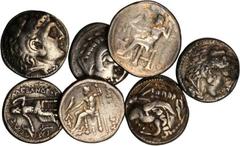 MACEDON. Kingdom of Macedon. Alexander III (the Great) 336-323 B.C. Lot of (7) AR Tetradrachms, Various Mints. 7 pieces in lot. A group of lifetime and posthumous issues. Some surface issues may be pr