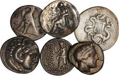 MIXED LOTS. Greek. Lot of (6) AR Tetradrachms. 6 pieces in lot. Includes silver Tetradrachms from Athens, Ptolemaic, Egypt, Lysimachos and Alexander the Great. Toning present, some pieces display surf