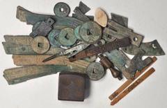 CHINA. Ancient Bronze Monies & Oddments, ND. 44 pieces in lot. Comprised of an assemblage of ancient Chinese Bronze monies, including some knife, spade and bridge pieces. An interesting grouping. Some