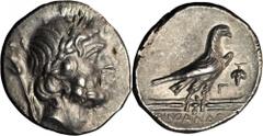 LYCIA. Oenoanda. AR Stater (7.91 gms), ca. 2nd Century B.C. BMC-19.73,1. RARE. Laureate head of Zeus facing right, scepter behind; Reverse: Eagle standing right on thunderbolt, grape bunch in right fi