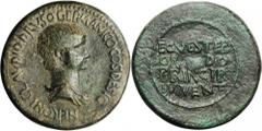 NERO, AS CAESAR, A.D. 50-54. AE Sestertius (28.16 gms), Rome Mint, ca. A.D. 50-54. RIC (Claudius)-108. RARE. Draped bust of Nero facing right; Reverse: Four-line inscription on shield, with vertical s