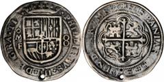 Unpublished Philip III Mexican "Royal" 8 Reales MEXICO. 8 Reales Royal, ND Philip III (1598-1607). cf.KM-R44.1 (unpublished variety); cf.Cal type 43#84 (unpublished variety); cf.Laz-#33 (Same reverse 