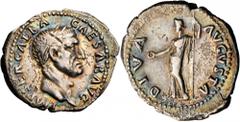 GALBA, A.D. 68-69. AR Denarius (3.17 gms), Rome Mint. cf.RIC-184. "IMP SER GALBA CAESAR AVG", laureate head of Galba facing right; Reverse: "DIVA AVGVSTA", Livia draped standing facing left holding ve