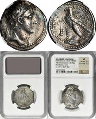 Seleukid Kingdom SYRIA. Seleukid Kingdom. Demetrios II, 145-138 B.C. (First Reign). AR Tetradrachm (13.90 gms), Tyre Mint, Year 167 (146/5 B.C.). SNG Israel-1674.  Diademed bust of Demetrius right wit