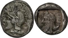 Dynasts of Lycia LYCIA. Dynasts of Lycia. Kherei, ca. 430-410 B.C. AR Stater (8.40 gms), Xanthus Mint. cf.BMC-19.22,101; cf.SNGCop supplement-447; SNGvonAulock-unlisted. RARE type. Head of Athena faci