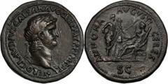 Nero, A.D. 54-68 NERO, A.D. 54-68. AE Sestertius (24.98 gms), Rome Mint, A.D. 64. RIC-137. "NERO CLAVDIVS CAESAR AVG GER P M TR P IMP P P" Laureate bust of Nero right wearing aegis; Reverse: "ANNONA A