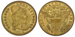 Superb 1804 Small 8 Half Eagle Harry Bass: "Normal 8" 1804 Capped Bust Right Half Eagle. Bass Dannreuther-1. Rarity-4+. Small 8. Mint State-64 (PCGS). "The coin of the United States has a wretched app