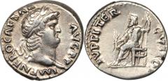 Nero, A.D. 54-68 NERO, A.D. 54-68. AR Denarius (3.37 gms), Rome Mint, ca. A.D. 67-68. GOOD VERY FINE. RIC-69. "IMP NERO CAESAR AVG P P" Laureate and bearded head of Nero facing right; Reverse: "IVPPIT