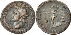 Nero, A.D. 54-68 NERO, A.D. 54-68. AE Dupondius (12.93 gms), Lugdunum Mint, ca. A.D. 65. BOLD VERY FINE. RIC-412. "NERO CLAVD CAESAR AVG GER P M TR P IMP P P" Laureate head of Nero facing left; Revers