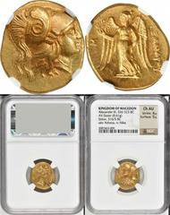 Alexander III (the Great), 336-323 B.C MACEDON. Kingdom of Macedon. Alexander III (the Great), 336-323 B.C. AV Stater (8.61 gms), Sidon Mint, ca. 316-315 B.C. NGC Ch AU, Strike: 4/5 Surface: 5/5. Pr-3