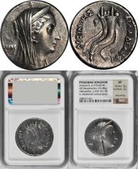 Ptolemy II Philadelphus, 285-246 B.C PTOLEMAIC EGYPT. Ptolemy II Philadelphus, 285-246 B.C. AR Decadrachm (33.88 gms), Alexandria Mint, ca. 265-241 B.C. NGC EF, Strike: 5/5 Surface: 2/5. Smoothing. cf