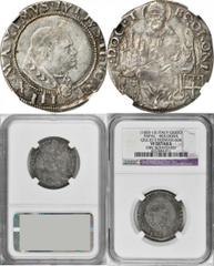 ITALY ITALY. Papal States. Bologna. AR Giulio, ND. Pope Julius II (Giuliano della Rovere) (1503-1513). NGC VF Details--Obverse Scratched. Berman-604; Muntoni-92, CNI-79. RARE. Julius II's papacy was m