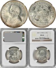 SOUTH AFRICA SOUTH AFRICA. 2 1/2 Shillings, 1897. NGC MS-66. KM-7; Hern-Z35. Stands alone as the finest graded example at NGC and PCGS, and without peers in the entire 6 year run of this series. Struc