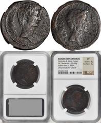 Octavian & Julius Caesar OCTAVIAN & JULIUS CAESAR. AE 'Sestertius' or Dupondius (20.08 gms), Italian Mint, ca. 38 B.C. NGC VF, Strike: 4/5 Surface: 3/5. Cr-535/1; S-1569. "CAESAR DIVI F" Bare head of 