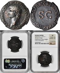 Caligula, A.D. 37-41 GERMANICUS, died A.D. 19. AE As (11.67 gms), Rome Mint, ca. A.D. 37-41. NGC EF, Strike: 5/5 Surface: 3/5. Light Smoothing. RIC (Caligula)-35. Posthumous issue of Germanicus (Died 