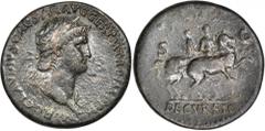 Nero, A.D. 54-68 NERO, A.D. 54-68. AE Sestertius (24.93 gms), Rome Mint, A.D. 67. VERY FINE. RIC-170. "NERO CLAVDIVS CAESAR AVG GER P M TR P IMP P P" Laureate head of Nero wearing aegis facing right; 