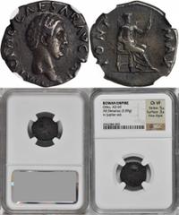 Otho, A.D. 69 OTHO, A.D. 69. AR Denarius (3.09 gms), Rome Mint. NGC VF, Strike: 5/5 Surface: 3/5. Fine Style. RIC-21. "IMP OTHO CAESAR AVG TR P", bare head of Otho facing right; Reverse: "PONT MAX" Ju