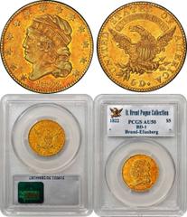 The Most Legendary Rarity in American Numismatics In Only Three Collections in More than 115 Years The Only 1822 Half Eagle Available to Collectors 1822 Capped Head Left Half Eagle. Bass Dannreuther-1
