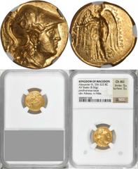 Alexander III (the Great), 336-323 B.C MACEDON. Kingdom of Macedon. Alexander III (the Great), 336-323 B.C. AV Stater (8.56 gms), Amphipolis Mint, ca. 280-270 B.C. NGC Ch AU, Strike: 5/5 Surface: 3/5.