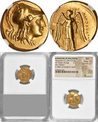 Alexander III (the Great), 336-323 B.C MACEDON. Kingdom of Macedon. Alexander III (the Great), 336-323 B.C. AV Stater (8.64 gms), Sardes Mint, ca. 334-322 B.C. NGC AU, Strike: 5/5 Surface: 5/5. Pr-253