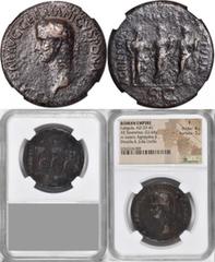 Caligula, A.D. 37-41 CALIGULA, A.D. 37-41. AE Sestertius (22.64 gms), Rome Mint, A.D. 37-38. NGC FINE, Strike: 4/5 Surface: 3/5. RIC-33. "C CAESAR AVG GERMANICVS PON M TR POT" Laureate head of Caligul