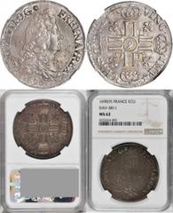 FRANCE FRANCE. Ecu, 1690-(9). Rennes Mint. Louis XIV (1643-1715). NGC MS-62. KM-275.21; Dav-3811; Gad-216; Dup-1514a. CONDITION RARITY. An alluring piece with deep toned surfaces sporting hints of blu