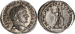 Caracalla, A.D. 198-217 CARACALLA, A.D. 198-217. AR Denarius (3.70 gms), Rome Mint, ca. A.D. 216. MINT STATE. RIC-280c. "ANTONINVS PIVS AVG GERM" Laureate bust of Caracalla facing right; Reverse: "P M