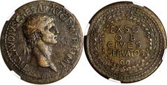 Claudius, A.D. 41-54 CLAUDIUS, A.D. 41-54. AE Sestertius (29.64 gms), Rome Mint, ca. A.D. 41-50. NGC EF, Strike: 5/5 Surface: 3/5. Fine Style. RIC-96; BMC-115. "TI CLAVDIVS CAESAR AVG P M TR P IMP" La
