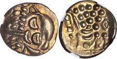 Durotriges CELTIC BRITAIN. Durotriges. AV/EL Stater (5.86 gms), ca. 60-20 B.C. NGC MS*, Strike: 5/5 Surface: 5/5. S-365; VA-1235-1. Abstract head of Apollo facing right; Reverse: Disjointed horse faci