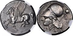 Corinth CORINTHIA. Corinth. AR Stater (8.53 gms), ca. 375-300 B.C. Calciati-417/1. Pegasus of fine style flying left, koppa below; Reverse: Head of Athena facing left wearing crested Corinthian helmet