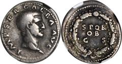 Galba, A.D. 68-69 GALBA, A.D. 68-69. AR Denarius (3.30 gms), Rome Mint, ca. A.D. July 68-January 69. NGC Ch F, Strike: 5/5 Surface: 3/5. RIC-167. "IMP SER GALBA AVG" Bare head of Galba facing right; R