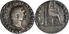 Vitellius, A.D. 69 VITELLIUS, A.D. 69. AR Denarius, Rome Mint. ICG FINE-15. RIC-107. "A VITELLIVS GERM IMP AVG TR P" Laureate head of Vitellius facing right; Reverse: "PONT MAXIM" Draped and veiled Ve