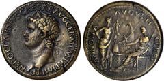 NERO, A.D. 54-68. AE Sestertius (32.38 gms), Rome Mint, ca. A.D. 64. RIC-142. "NERO CLAVDIVS CAESAR AVG GERM P M TR P IMP P P" Laureate bust of Nero right wearing aegis; Reverse: "ANNONA AVGVSTI CERES