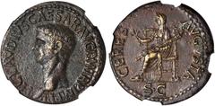 CLAUDIUS, A.D. 41-54. AE Dupondius (17.76 gms), Rome Mint, ca. A.D. 42-43. RIC-110. "TI CLAVDIVS CAESAR AVG P M TR P IMP P P" Bare head of Claudius facing right; Reverse: "CERES AVGVSTA" Veiled and dr