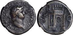 NERO, A.D. 54-68. AE Sestertius (25.74 gms), Rome Mint, ca. A.D. 64. RIC-143. Laureate bust of Nero facing right wearing aegis; Reverse: Triumphal arch hung with wreath surmounted by emperor on facing