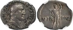 GALBA, A.D. 68-69. AR Denarius (3.38 gms), Rome Mint, ca. A.D. July 68-January 69. RIC-236. "IMP SER GALBA CAESAR AVG" Laureate bust of Galba facing right; Reverse: Virtus standing facing, holding par