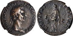 NERVA, A.D. 96-98. AE As (10.87 gms), Rome Mint, ca. A.D. 96. RIC-64. "IMP NERVA CAES AVG P M TR P COS II P P" Laureate head of Nerva facing right; Reverse: "LIBERTAS PVBLICA" Libertas standing facing