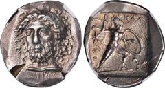 LYCIA. Dynasts of Lycia. Perikles, ca. 380-360 B.C. AR Stater (9.77 gms), ca. 390-360 BC. SNG von Aulock-4253. Head of Perikles facing three-quarters left with flowing hair; Reverse: Warrior advancing