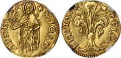 ITALY. Florence. Florin, ND (Second Semester, 1520). Antonio di Guglieme Pazzi. NGC AU-55. Fr-276; Bern-II-3833/6; MIR-30/22. This is a "Fiorino d'Oro largo" ("broad florin") introduced about 1422 to 