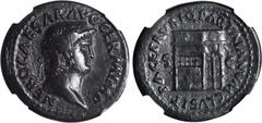 NERO, A.D. 54-68. AE As (9.68 gms), Rome Mint, ca. A.D. 65. RIC-306. "NERO CAESAR AVG GERM IMP" Laureate head of Nero facing right; Reverse: "PACE P R VBIQ PARTA IANVM CLVSIT" View of one front of the