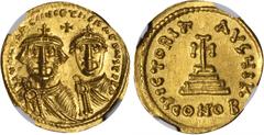 HERACLIUS, 610-641. AV Solidus (4.42 gms), Constantinople Mint, Officinae "I". S-747. Crowned, draped and bearded bust of Heraclius facing on left, crowned and draped bust of Heraclius Constantine on 