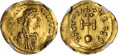 HERACLIUS, 610-641. AV Semissis (2.15 gms), Constantinople Mint, 2nd Officinae. S-785. Diademed, draped and cuirassed beardless bust of Heraclius facing right; Reverse: Cross potent on globus. Graffit