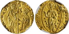 GREECE. Chios. Ducat, ND. Michele Steno (1400-13). NGC MS-62. 3.53 gms. Fr-2d. Imitation of a Venetian gold Ducat. Struck with heavily worked dies on the island of Chios, which was conquered by the Ge