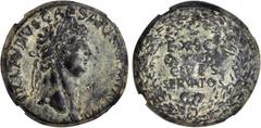 CLAUDIUS, A.D. 41-54. AE Sestertius (27.28 gms), Western "Branch Mint", ca. A.D. 41-42. RIC-96; BMC-115; Kaenel-pl.18#1261-1287. "TI CLAVDIVS CAESAR AVG P M TR P IMP" Laureate head of Claudius facing 