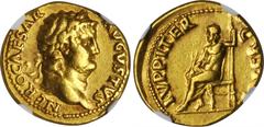 NERO, A.D. 54-68. AV Aureus (7.22 gms), Rome Mint, ca. A.D. 65-68. RIC-52; S-1930; Calico-412. "NERO CAESAR AVGVSTVS" Laureate and bearded head of Nero facing right; Reverse: "IVPPITER CVSTOS" Jupiter