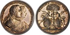 GREAT BRITAIN. Marriage of Princess Anne to William IV of Orange Medal, 1734. PCGS PROOF-65 Secure Holder. Eimer-531; MI-508/56. Variety struck in silver. Obverse: Busts of William and Mary right; Rev