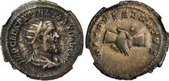 PUPIENUS, A.D. 238. AR Double Denarius (4.12 gms), Rome Mint, ca. A.D. 238. RIC-11b. Radiate, draped, and cuirassed bust of Pupienus facing right; Reverse: Clasped hands. Good strike, dark toned. NGC 