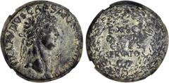 CLAUDIUS, A.D. 41-54. AE Sestertius (27.28 gms), Western "Branch Mint", ca. A.D. 41-42. RIC-96; BMC-115; Kaenel-pl.18#1261-1287. "TI CLAVDIVS CAESAR AVG P M TR P IMP" Laureate head of Claudius facing 