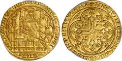 GERMANY. Julich-Cleve-Berg. Ecu d'Or, ND. Wilhelm III (1393-1402). PCGS MS-61 Gold Shield. Fr-1362; Delmonte-593; Noss-130. 4.36 grams. Obverse: Ruler seated on Gothic throne with sword and shield in 