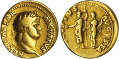 NERO, A.D. 54-68. AV Aureus (7.16 gm), Rome Mint, ca. A.D. 64-65. ANACS VF 35. RIC-44 & 56; Calico-401. "NERO CAESAR AVGVSTVS" Bearded and laureate head of Nero facing right; Reverse: "AVGVSTVS AVGVST